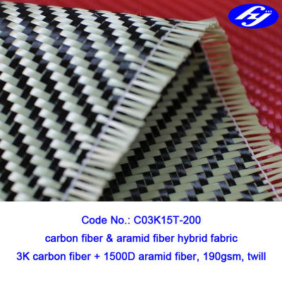 tela híbrida amarilla tejida tela de Aramid Kevlar Para Aramid del carbono de la tela cruzada 2x2